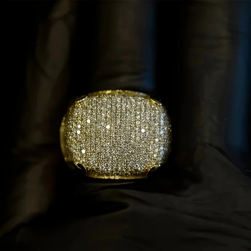 Sterling Silver Mens Iced Out Pinky Ring 18K Gold Plated Hip Hop