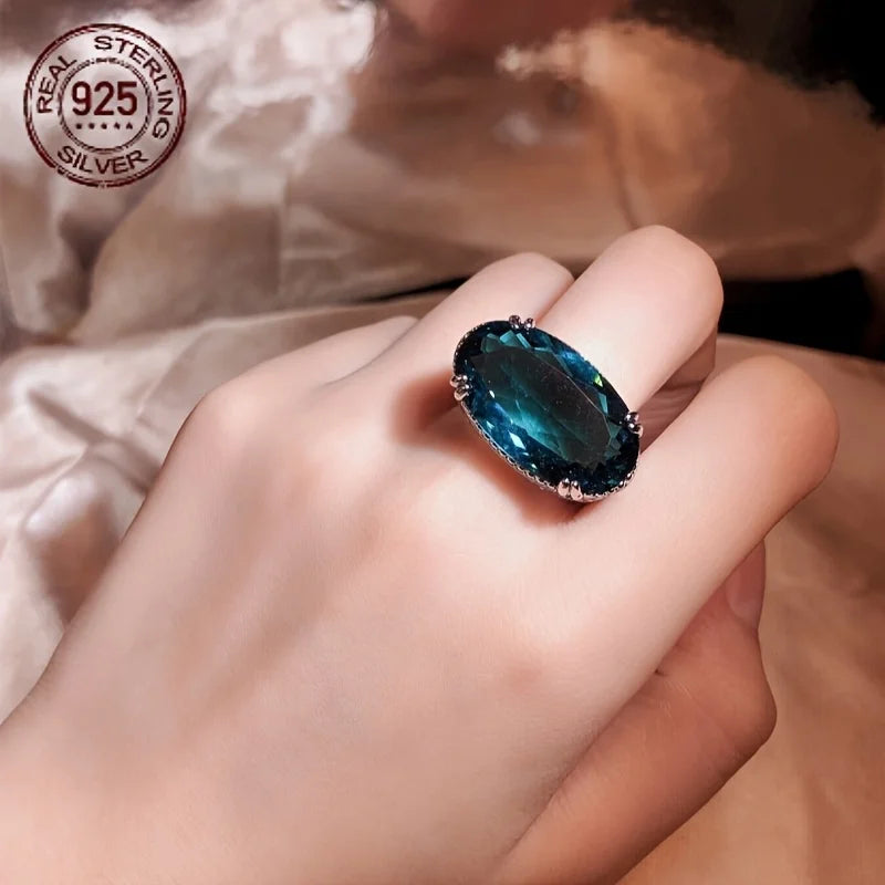 Zircon Ring 925 Silver Hollow Oval Design