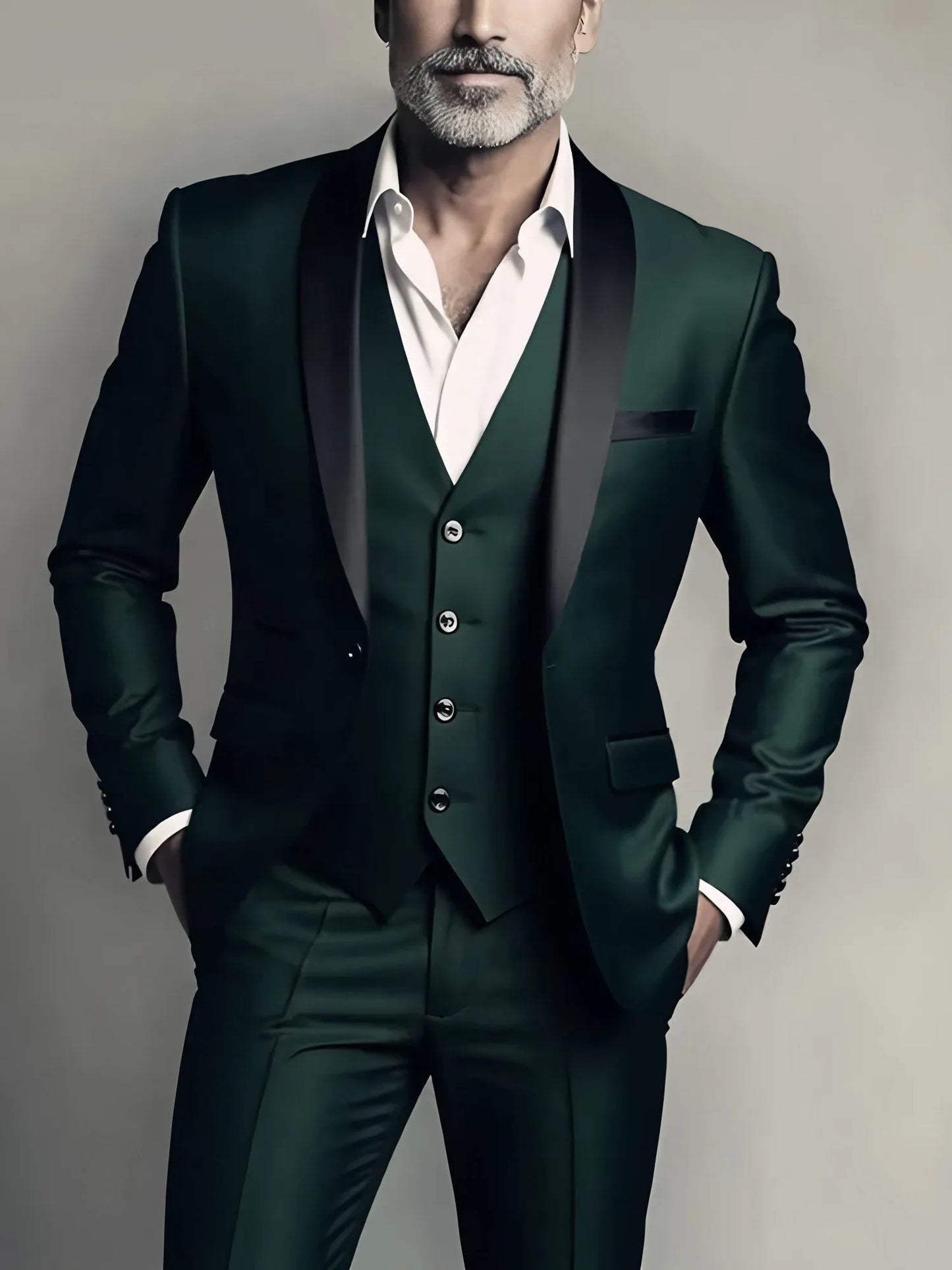 Mens Formal Suit Set Jacket Vest Pants Trousers Blazer Waistcoat