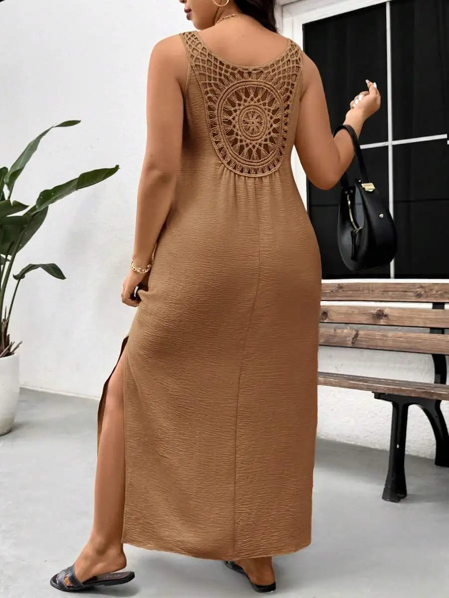 Sleeveless Maxi Dress With Crochet Back And Side Slit