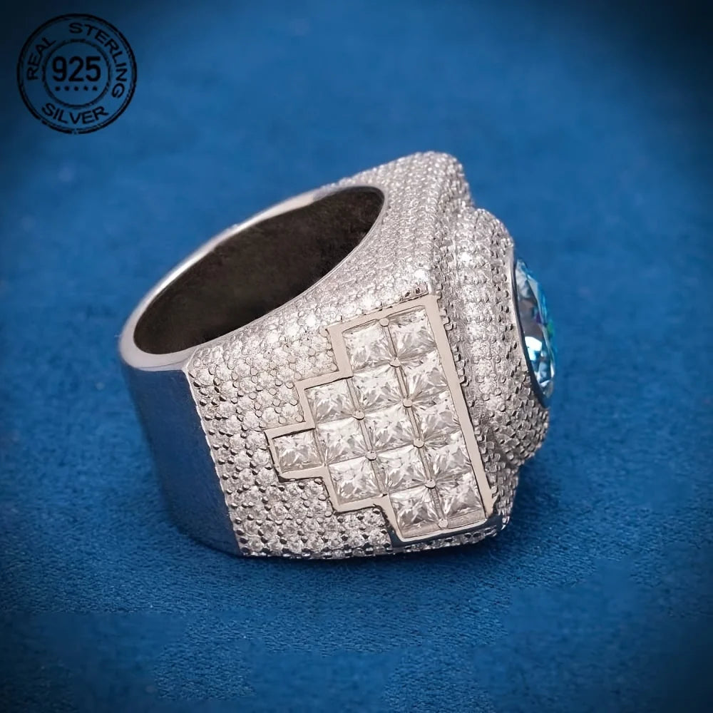 Sterling Silver Men Wedding Ring With Zircon Band