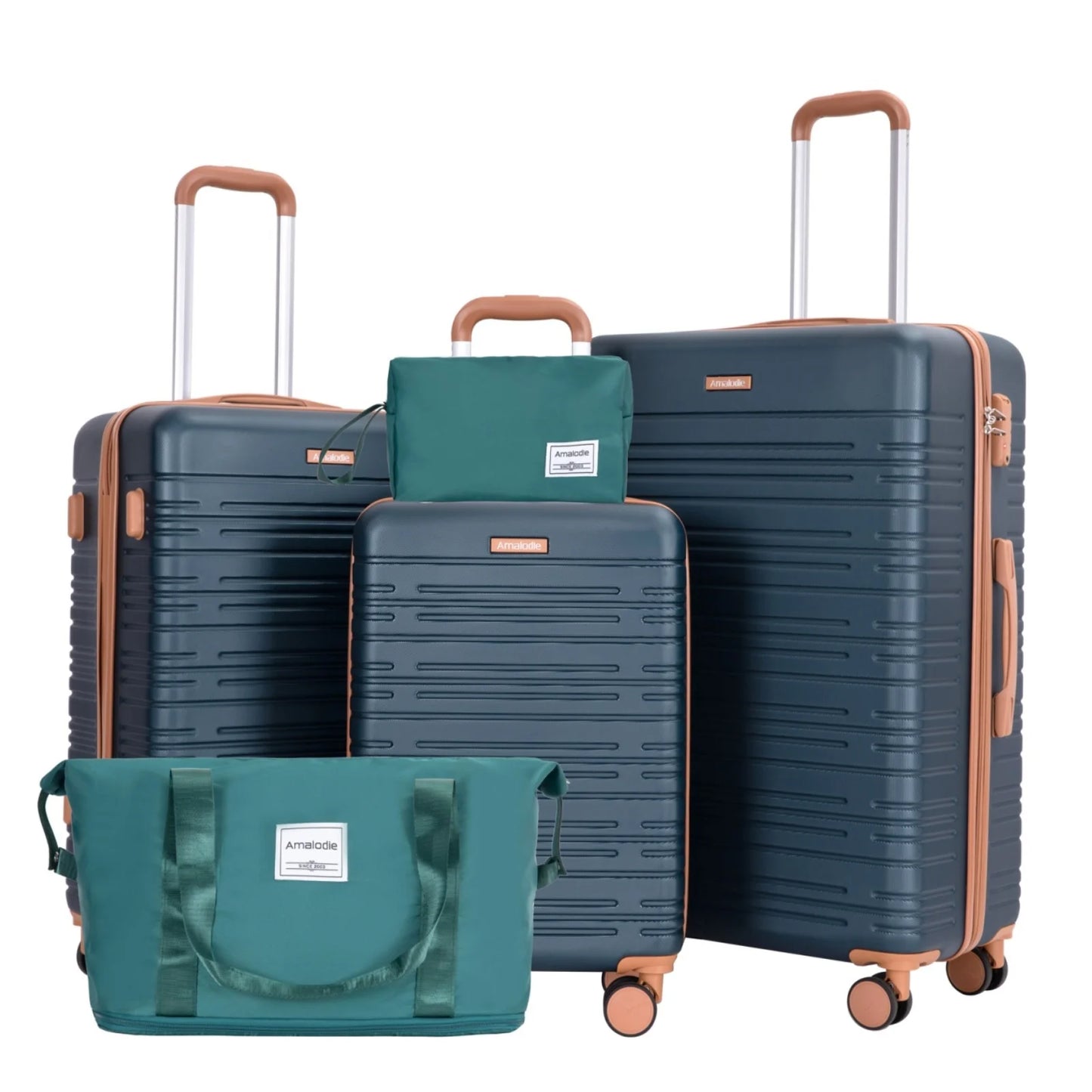 5 Piece Hard-shell Luggage Set With Spinner Wheels TSA Lock Duffle Bag