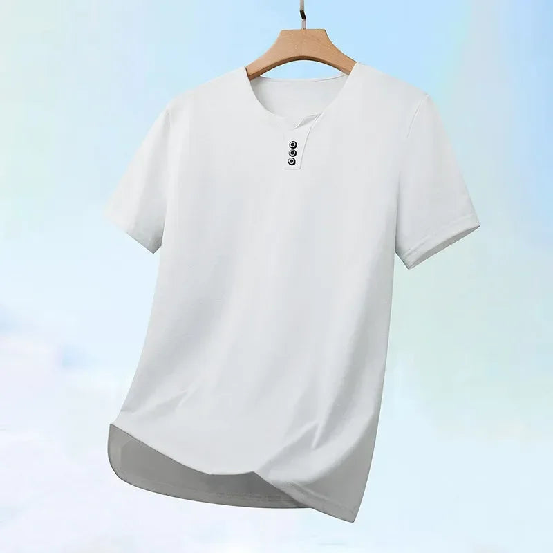 Men's V Neck Short Sleeve Knit Top Polyester Korean Style