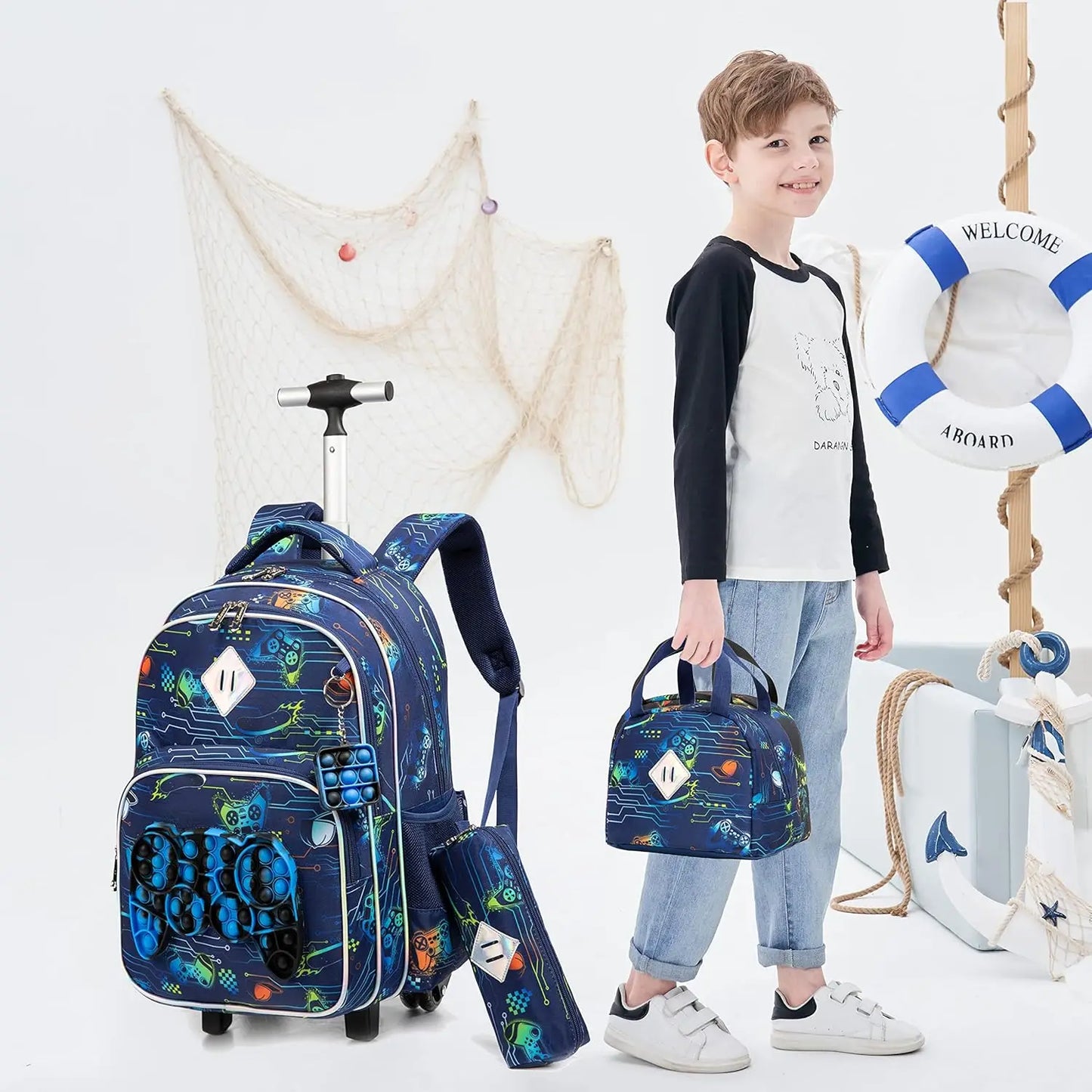 Rolling Backpack for Boys Luggage Set with Wheels