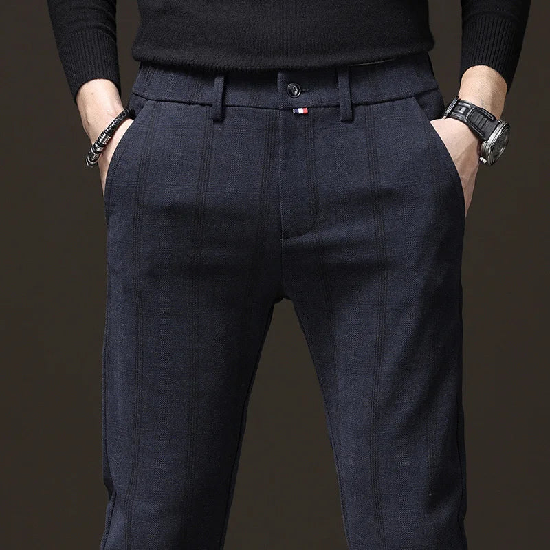 Men's Plaid Stretch Pants Regular Fit Casual Business Trousers