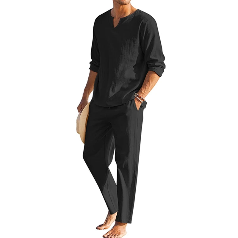 Men's Summer Loungewear Set Polyester Spandex Henley Shirt Pants