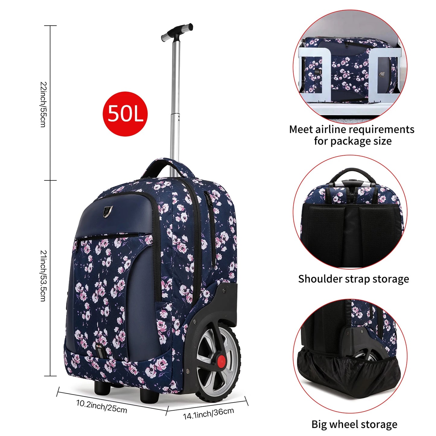 Large Capacity Travel Backpack With Wheels Waterproof Laptop Bag