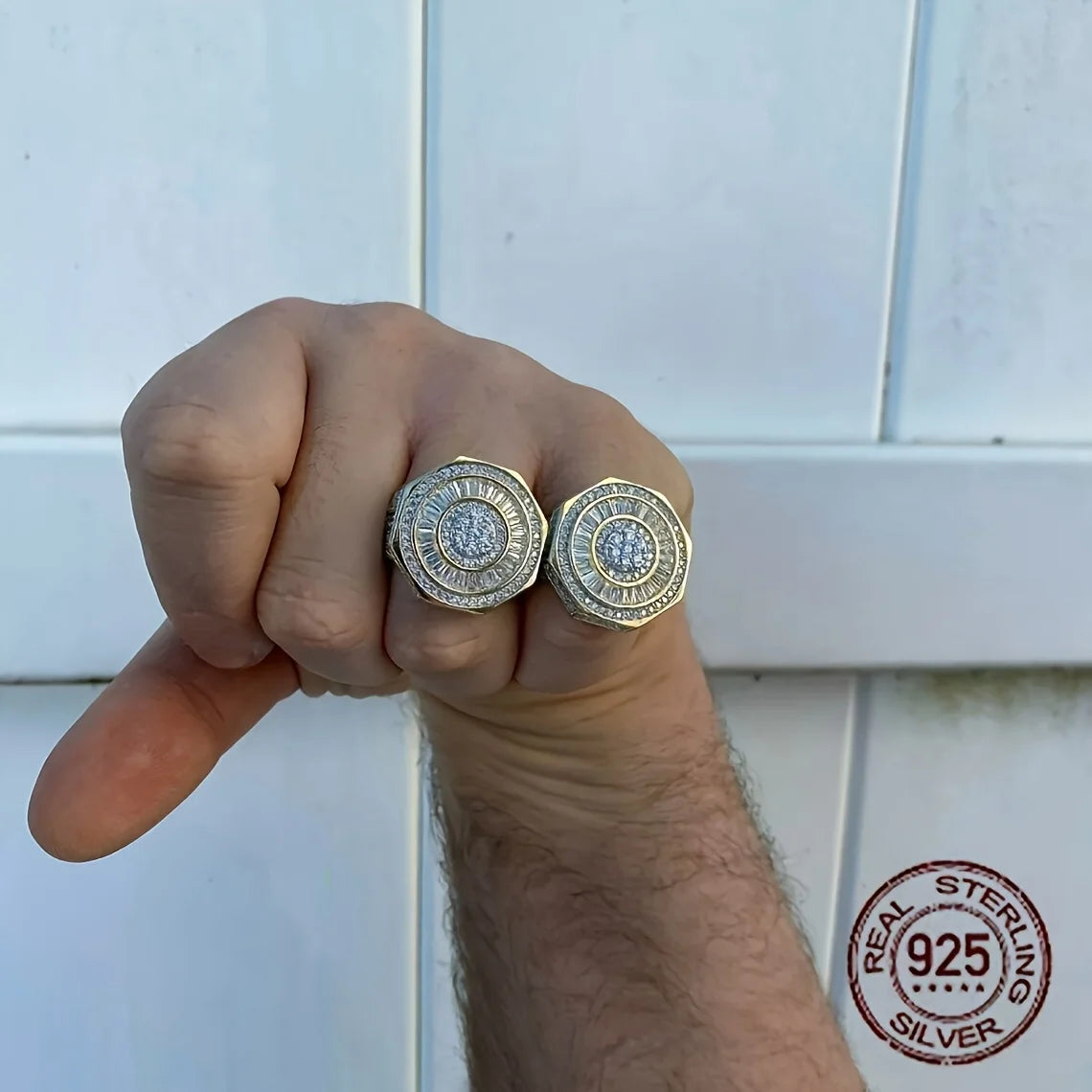 Men's Sterling Silver Octagon Hip Hop Ring Baguette