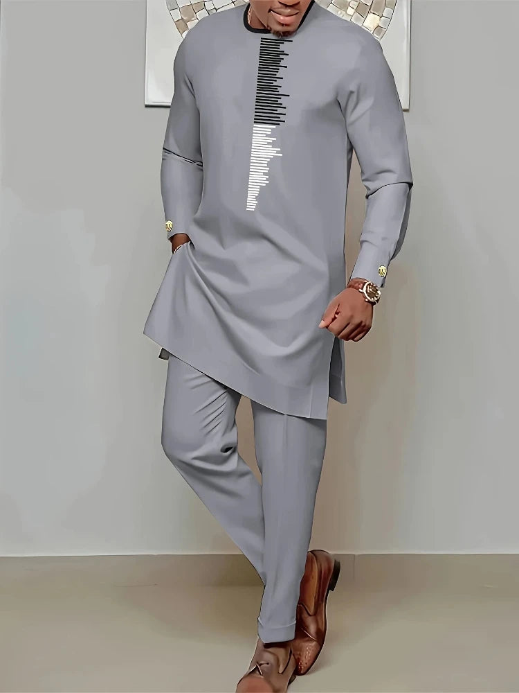 Men's Casual Long Sleeve Two-Piece Set Top and Trousers