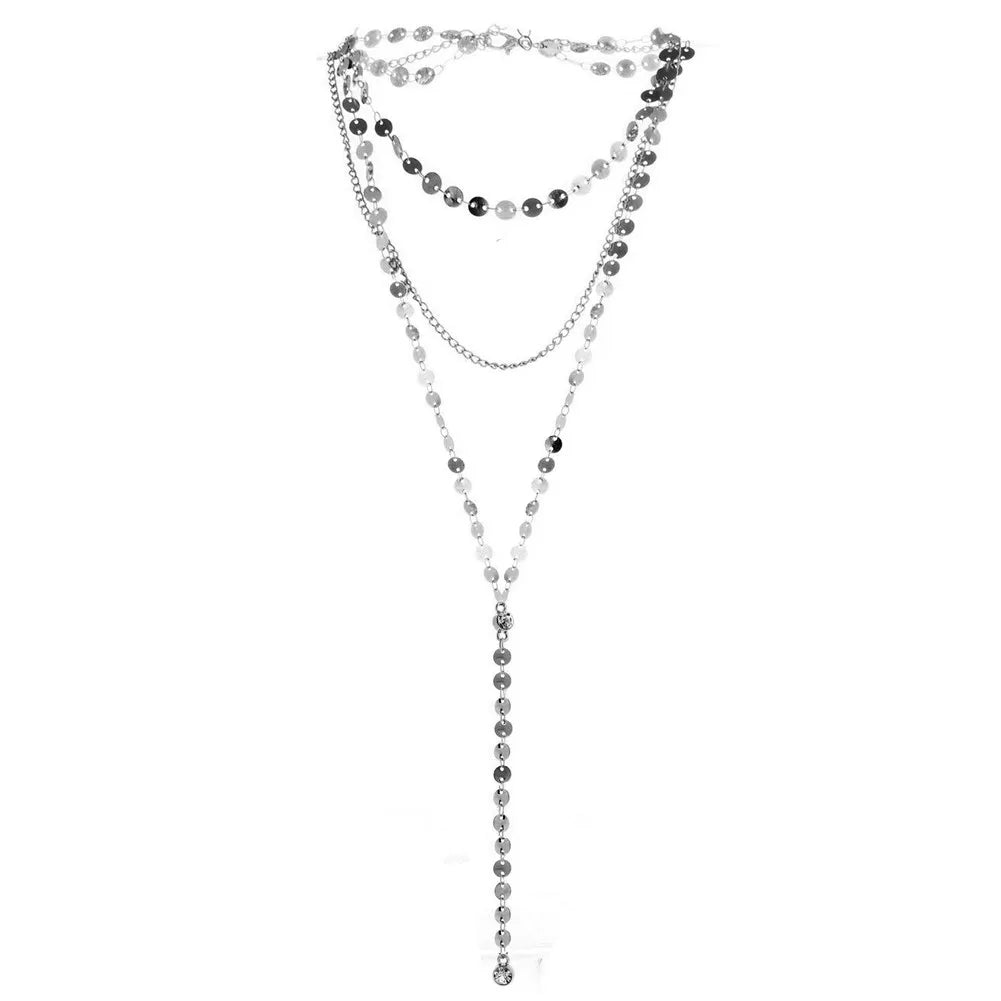 Stainless Steel Multilayer Sequins Tassel Necklace For Women Y Shape