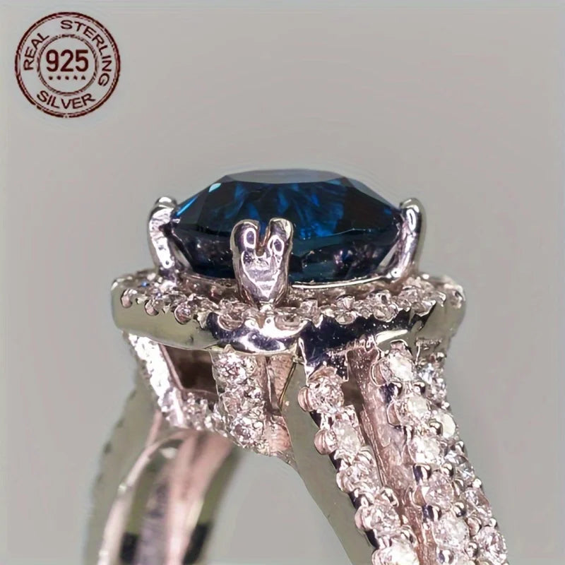Sterling Silver Zircon Four Claw Ring Platinum Plated Wedding