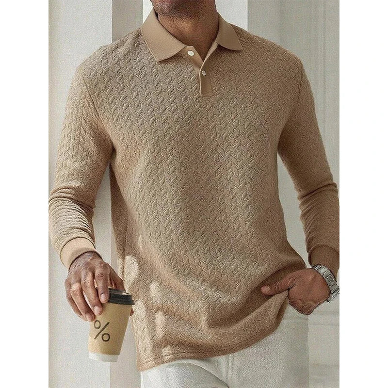 Men Long Sleeve Polo Shirt Breathable Polyester Office Polo T Shirt