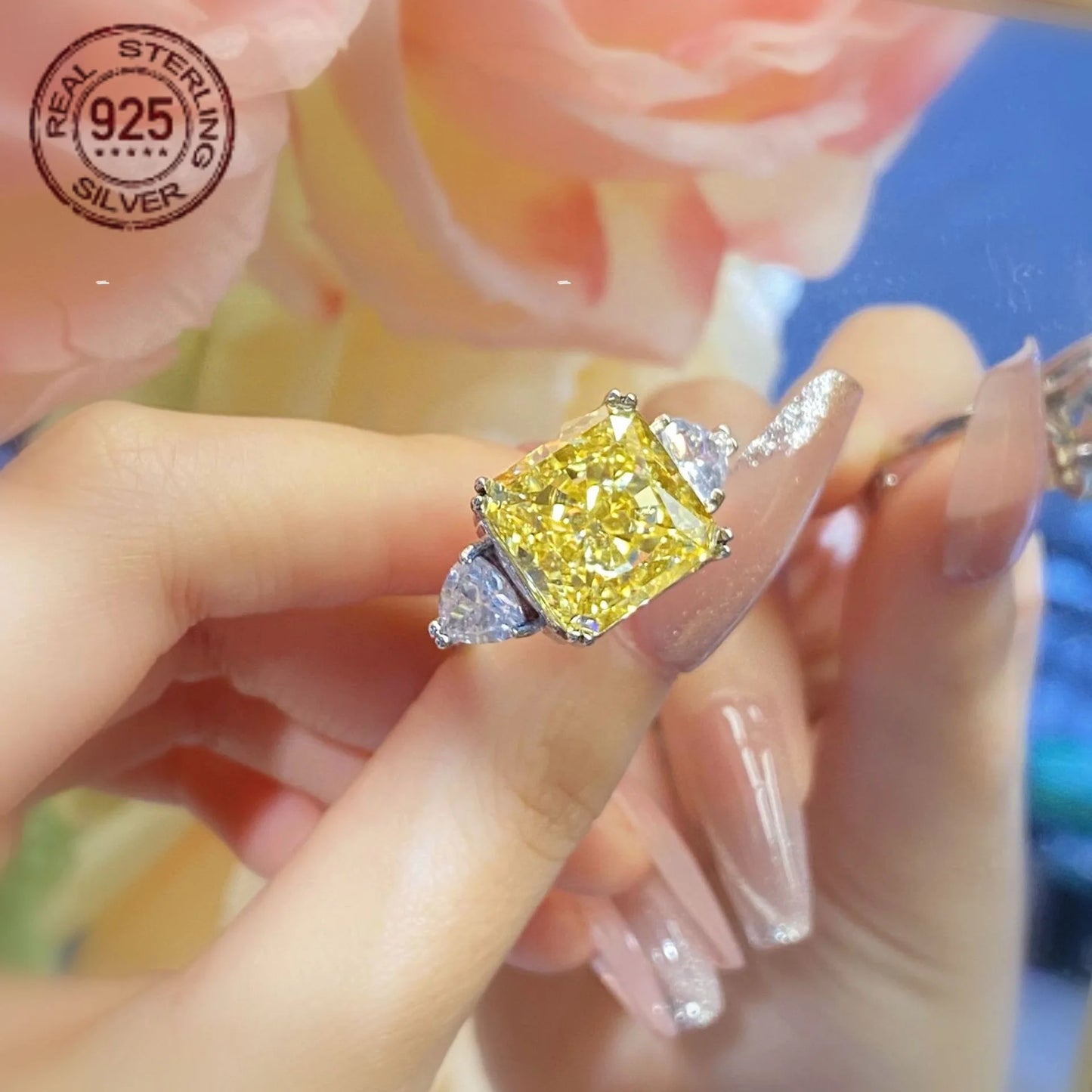 Square Ice Flower Cut 925 Silver Ring For Women