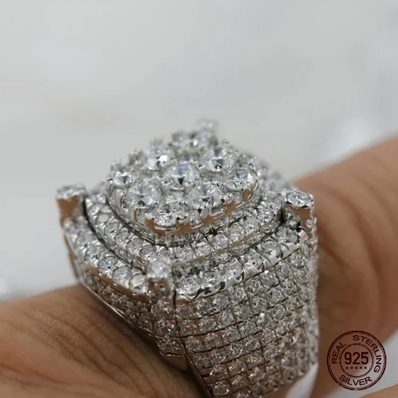 Men's Sterling Silver Cluster Engagement Ring