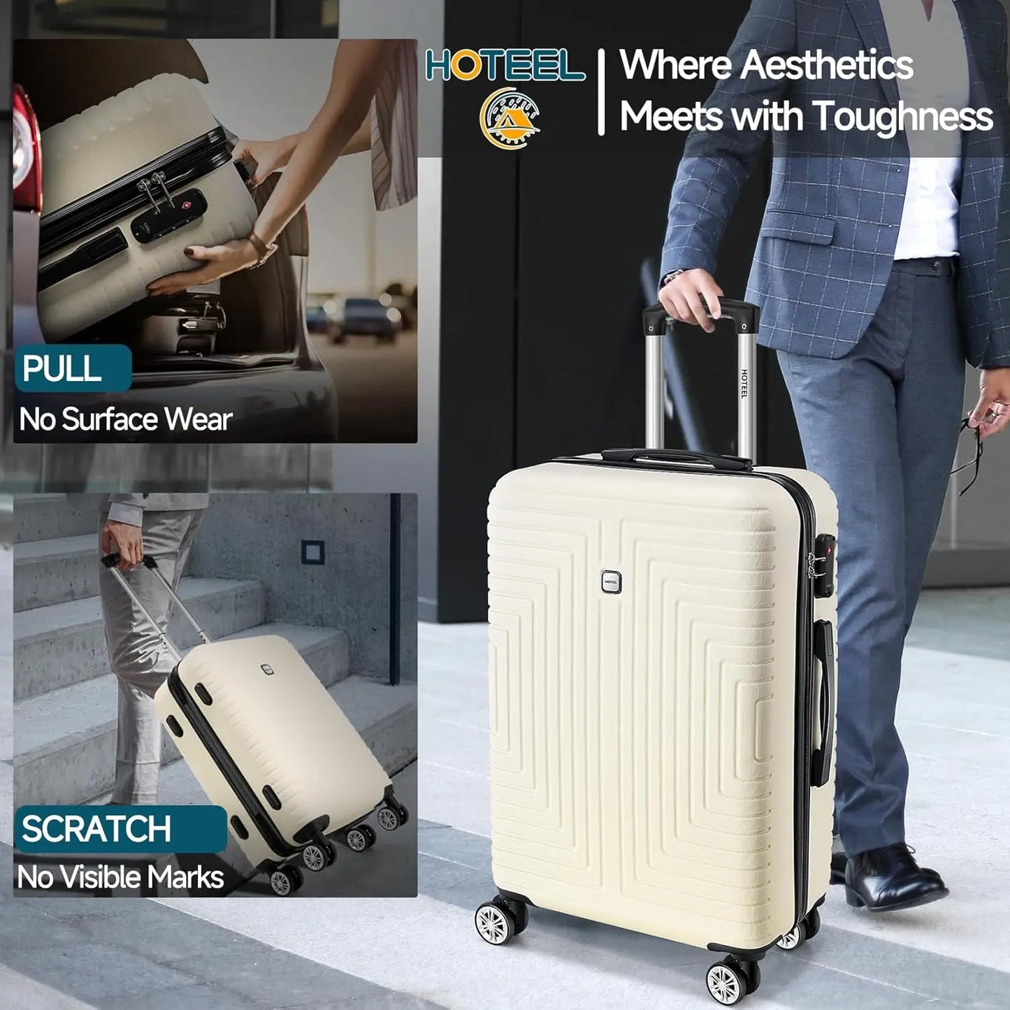 Luggage Set 5 Piece ABS PC Hard Shell With Wheels TSA Lock Carry On
