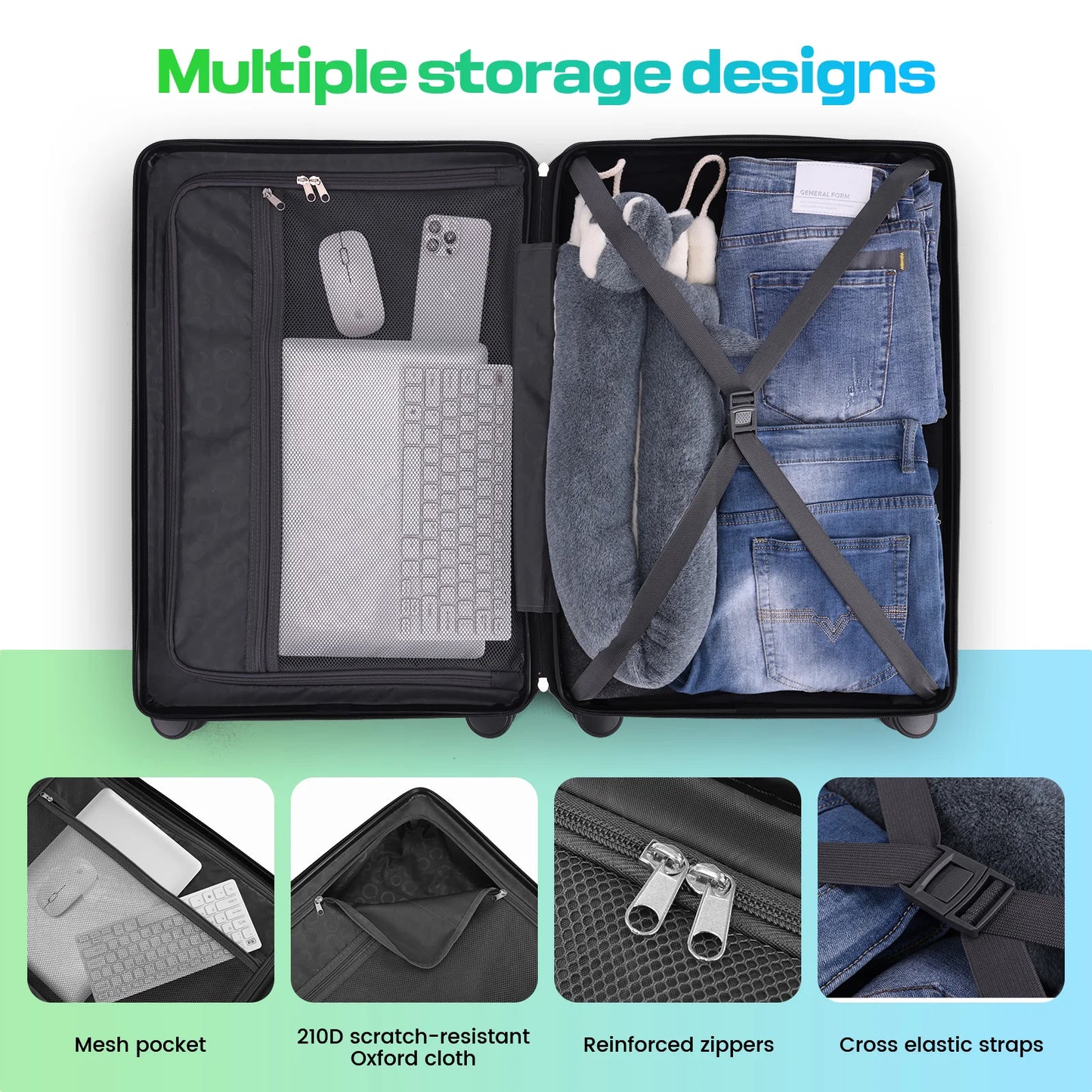 Expandable 5 Piece Hardside Luggage Set With Spinner Wheels
