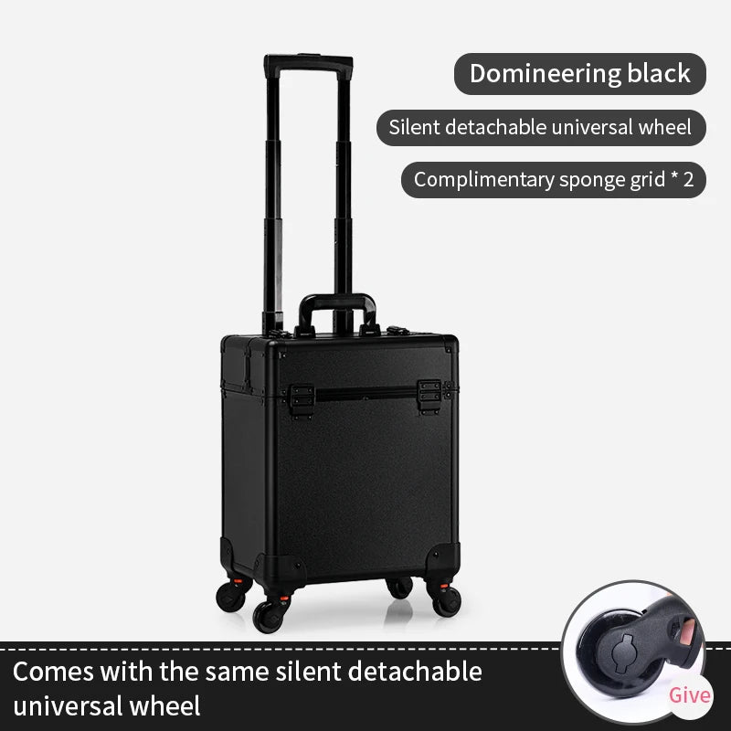 Aluminum Rolling Makeup Case Lockable Cosmetic Trolley With Trays