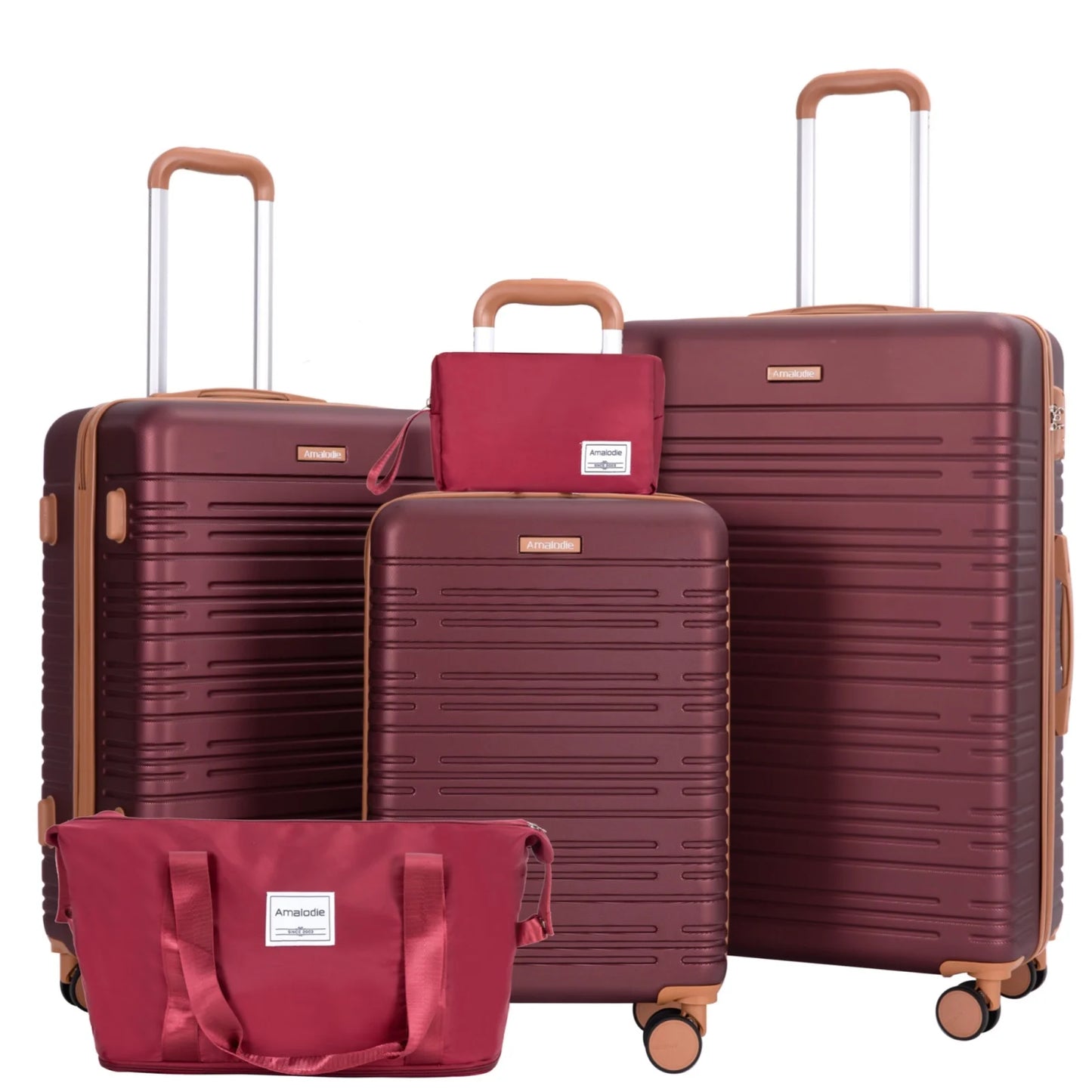 5 Piece Hard-shell Luggage Set With Spinner Wheels TSA Lock Duffle Bag