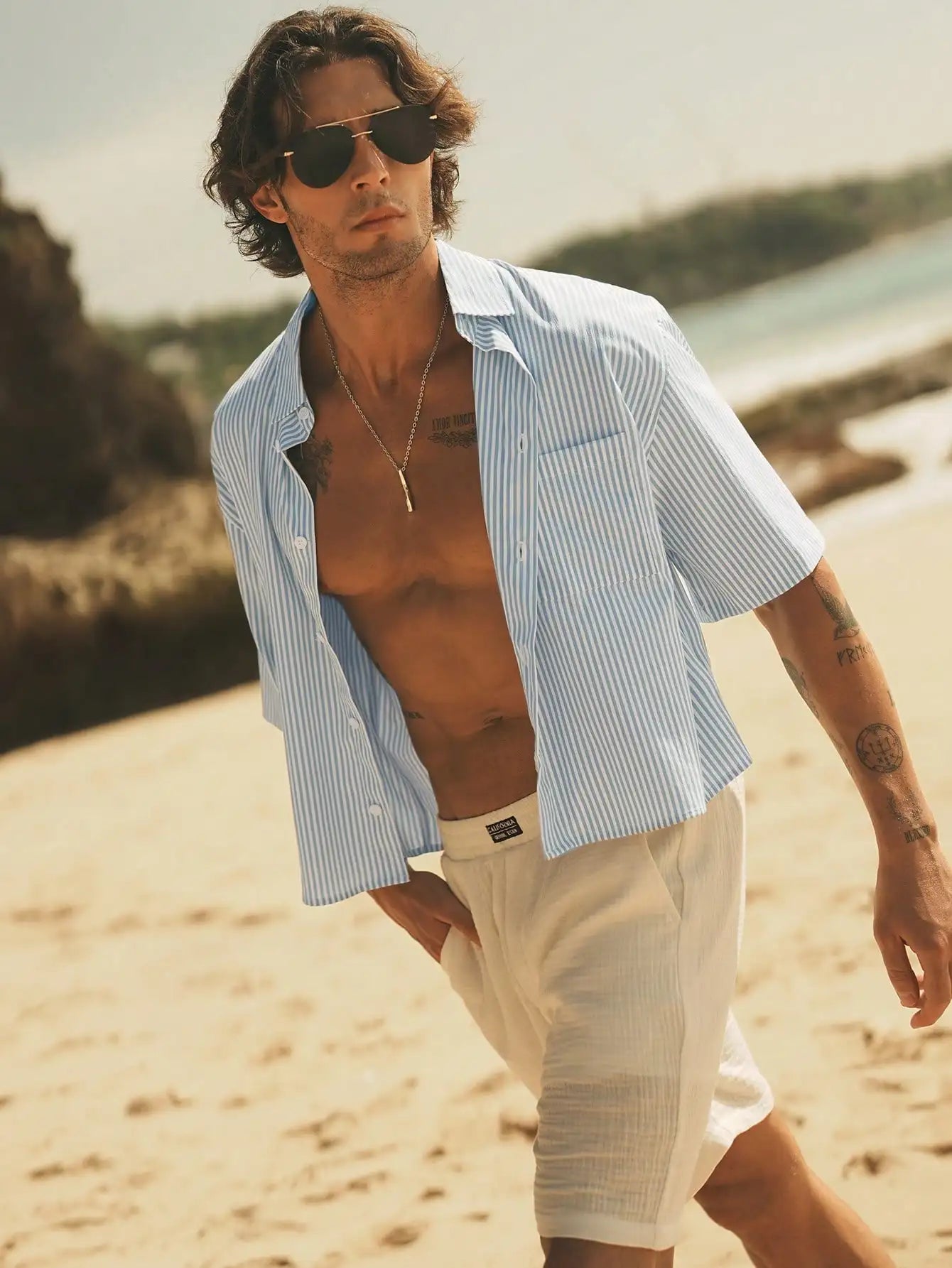 Men's Lightweight Woven Striped Short Sleeve Casual Shirt