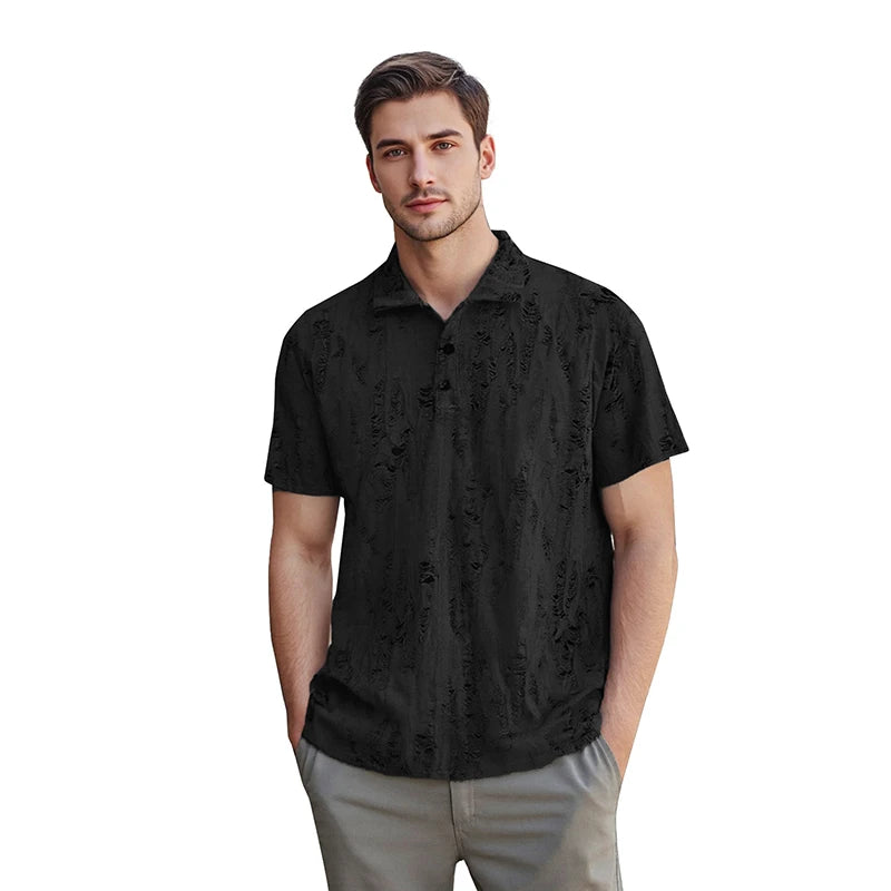 Men's Casual Short Sleeve T Shirt With Vintage Distressed Texture