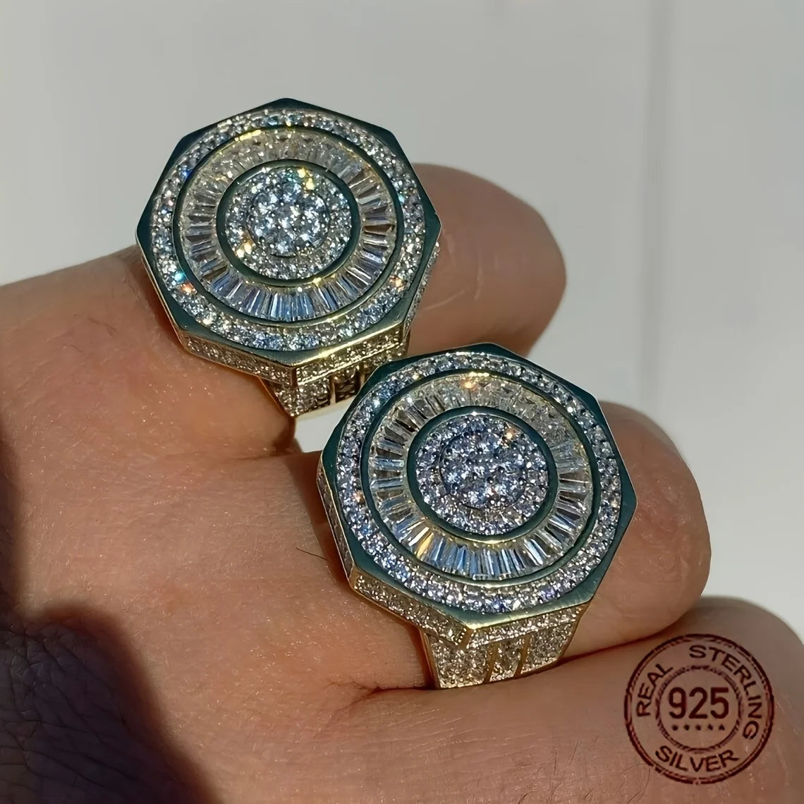 Men's Sterling Silver Octagon Hip Hop Ring Baguette