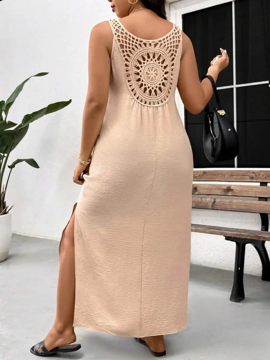 Sleeveless Maxi Dress With Crochet Back And Side Slit