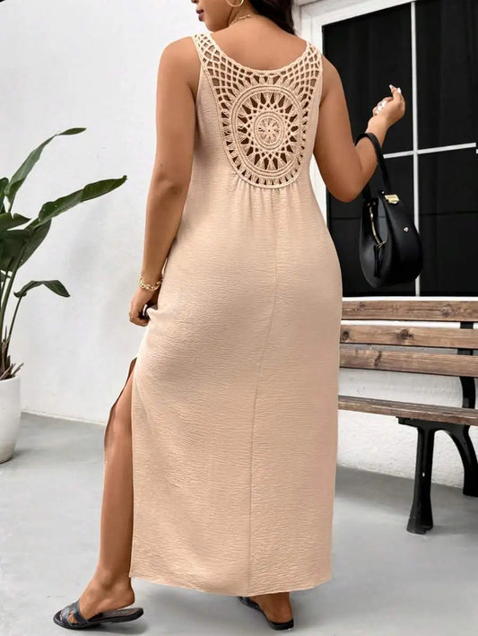 Sleeveless Maxi Dress With Crochet Back And Side Slit