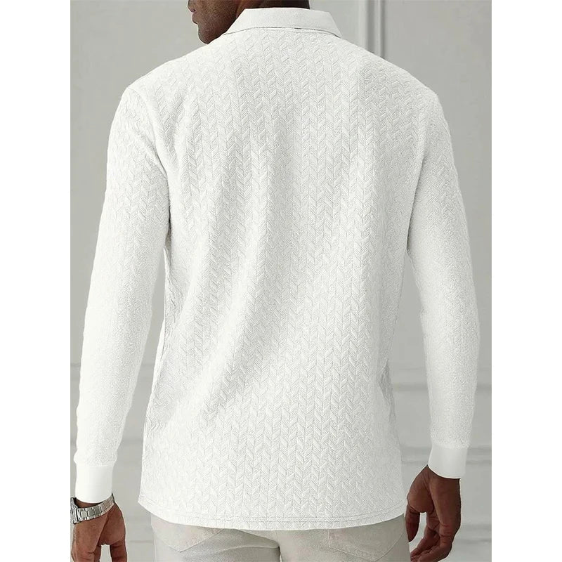 Men Long Sleeve Polo Shirt Breathable Polyester Office Polo T Shirt