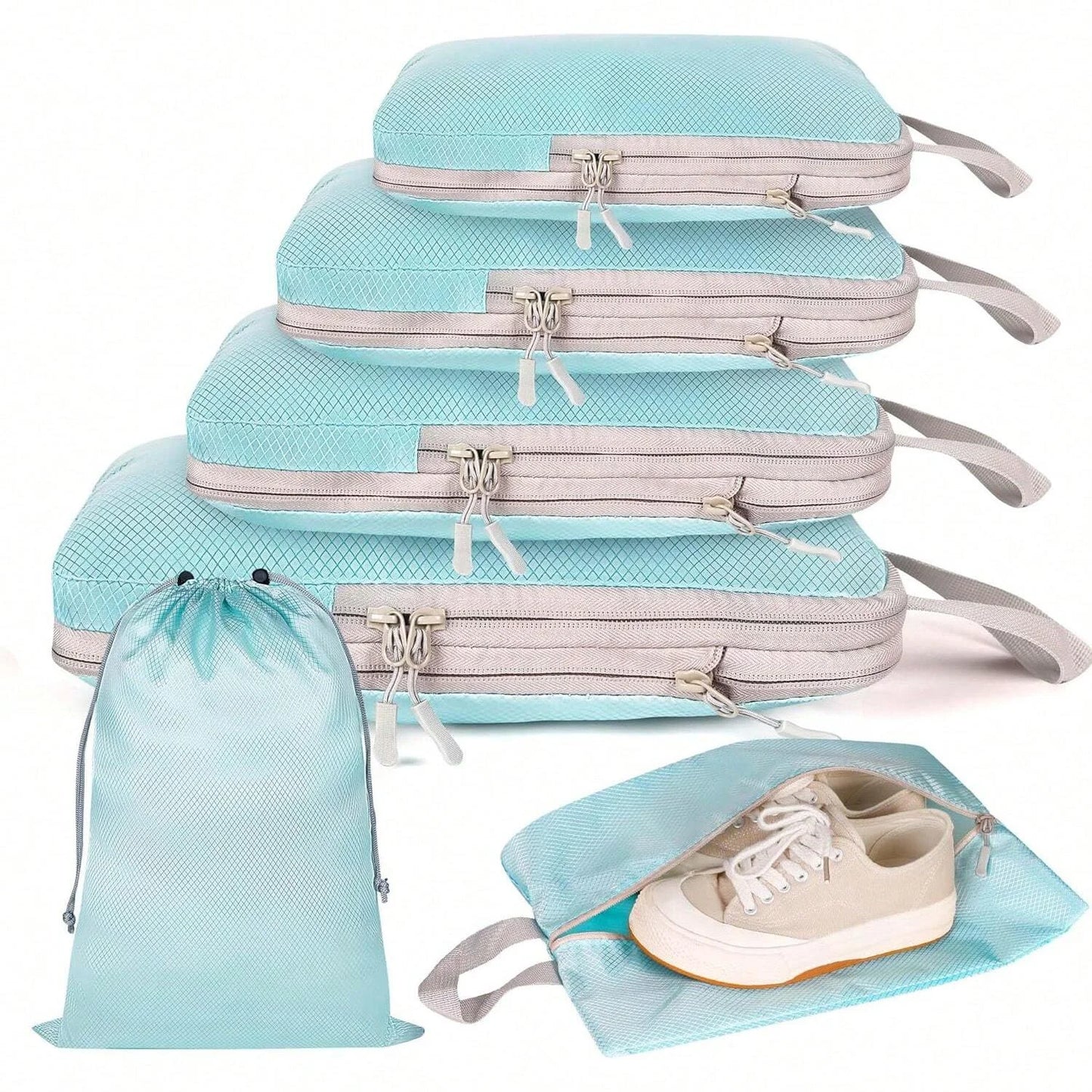 6 Piece Compression Packing Cubes Set Waterproof Travel Organizer