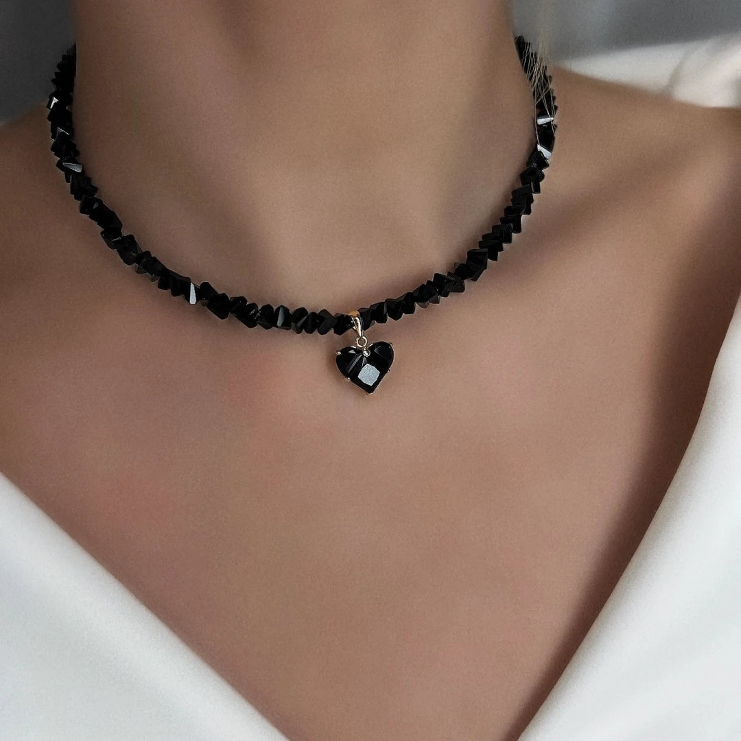 Fashion Vintage Zircon Heart Pendant Necklace For Women Boho Geometric