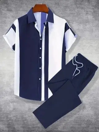2 Piece Printed Men's Summer Short Sleeve Shirt And Pants Set