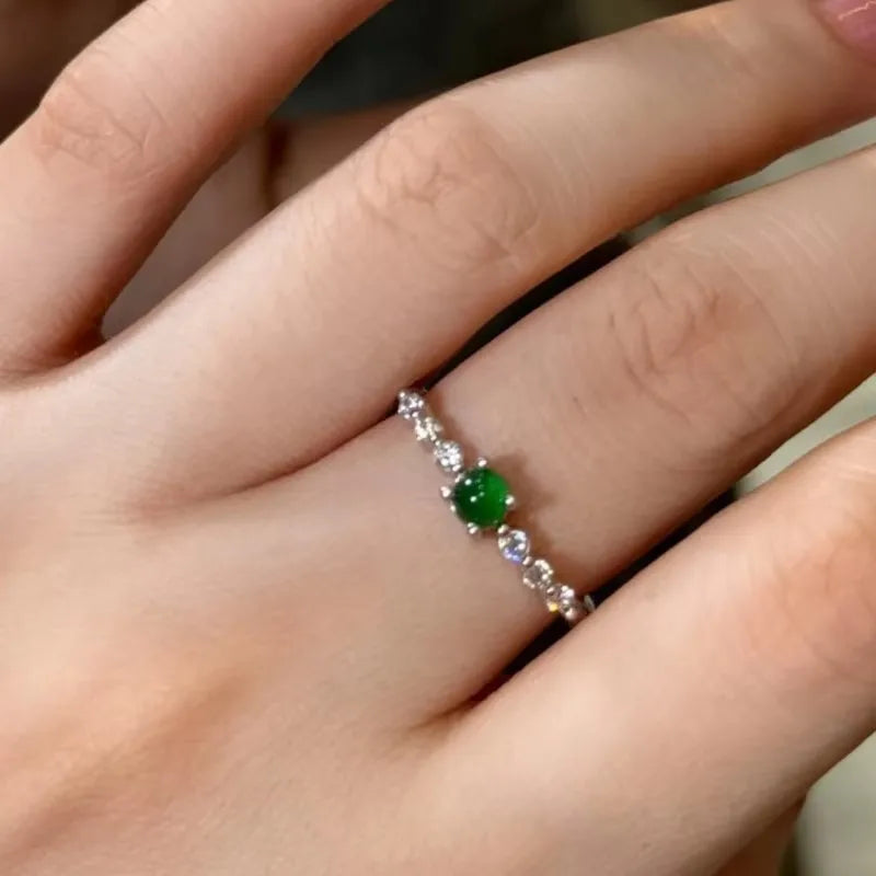 Sterling Silver Hotan Jade Geometric Ring For Women