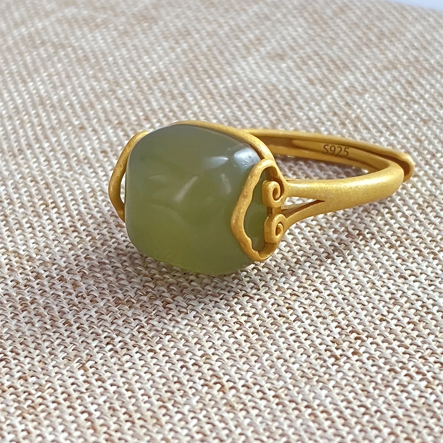 Sterling Silver Hotan Jade Geometric Ring For Women