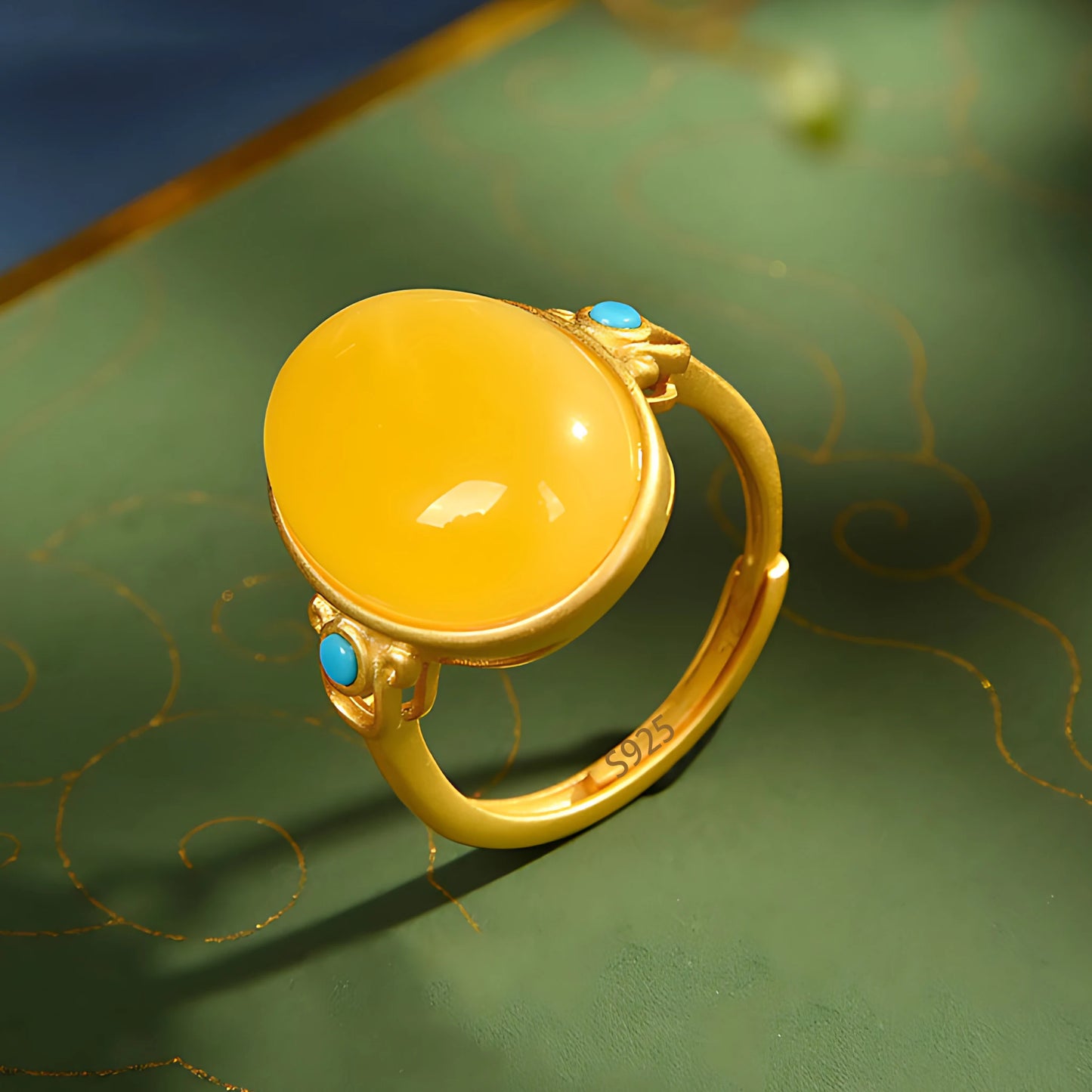 Sterling Silver Hotan Jade Geometric Ring For Women