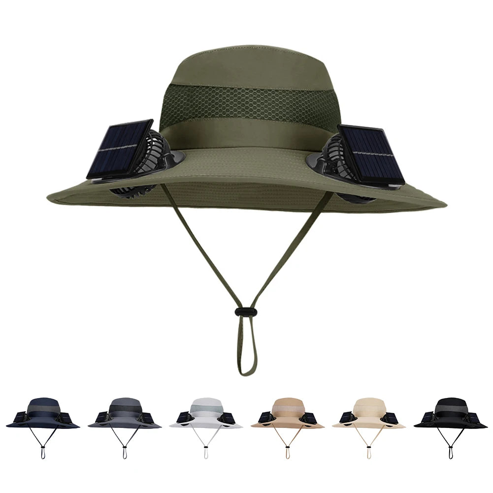 Solar Charging Fan Wide Brim Sun Hat UV Protection