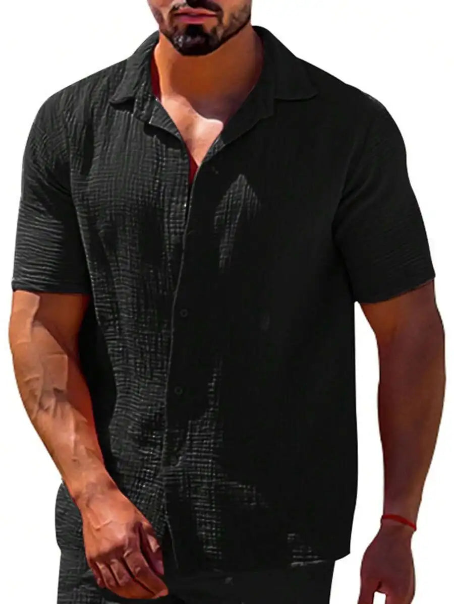 Mens Short Sleeve Button Up Shirt 100 Percent Polyester For Casual Wear