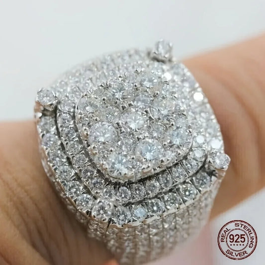 Men's Sterling Silver Cluster Engagement Ring