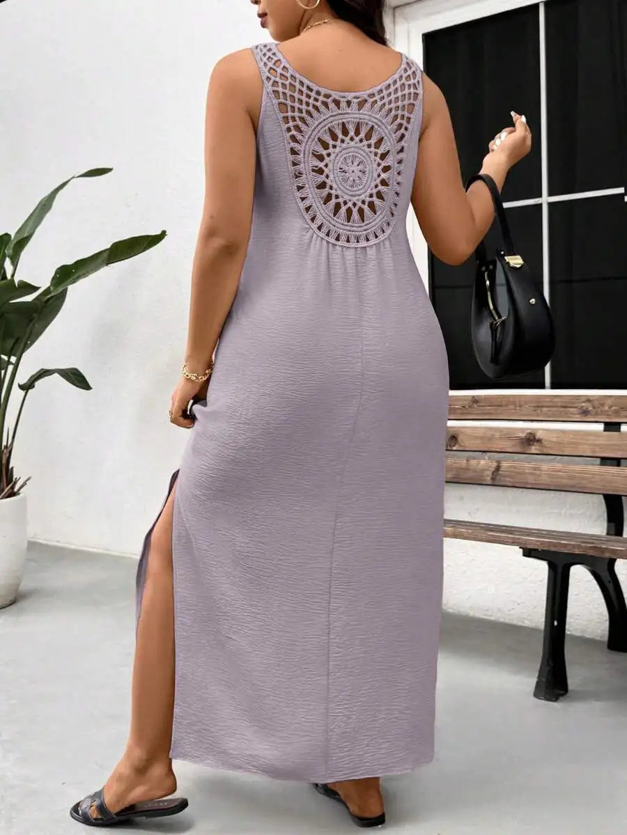Sleeveless Maxi Dress With Crochet Back And Side Slit