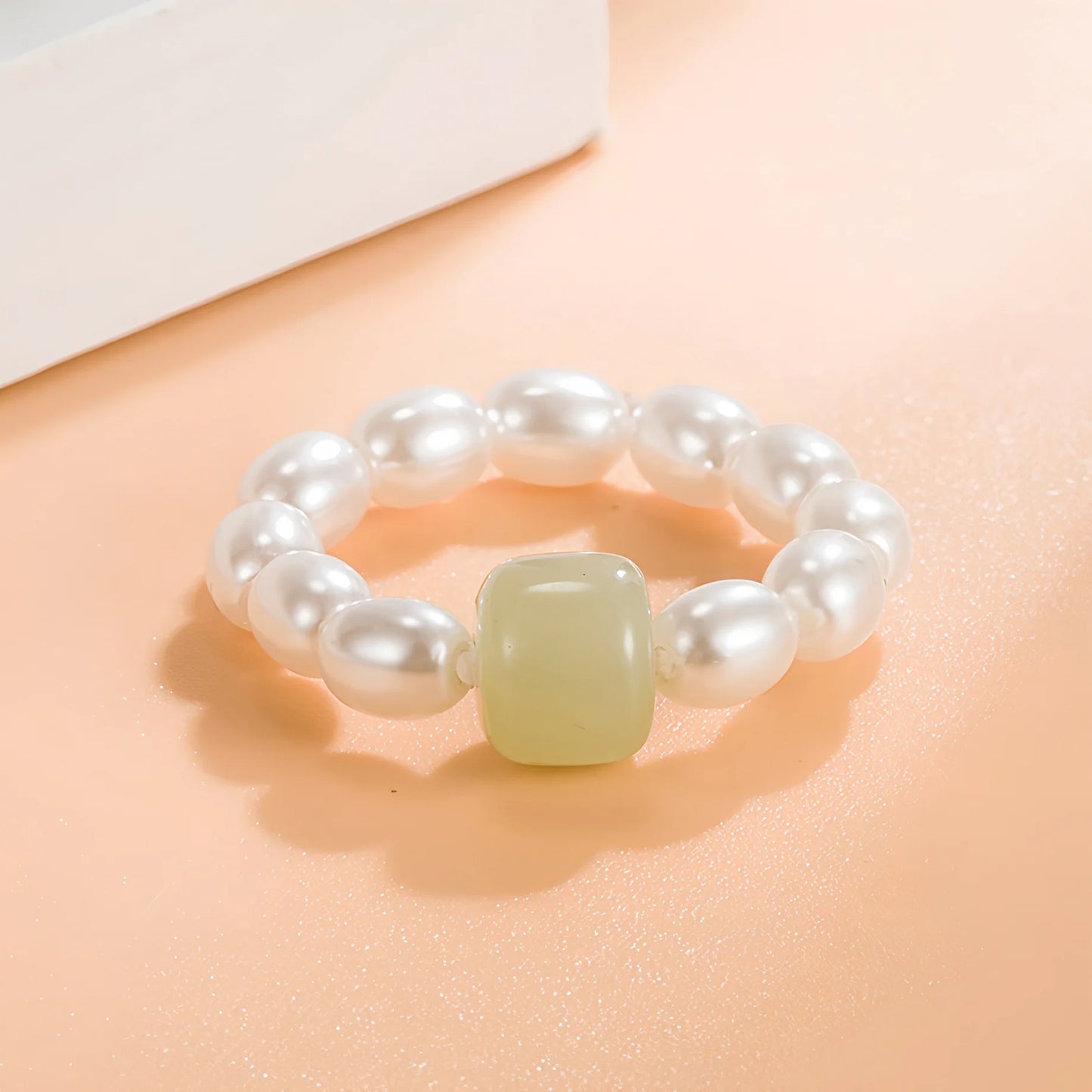 Sterling Silver Hotan Jade Geometric Ring For Women