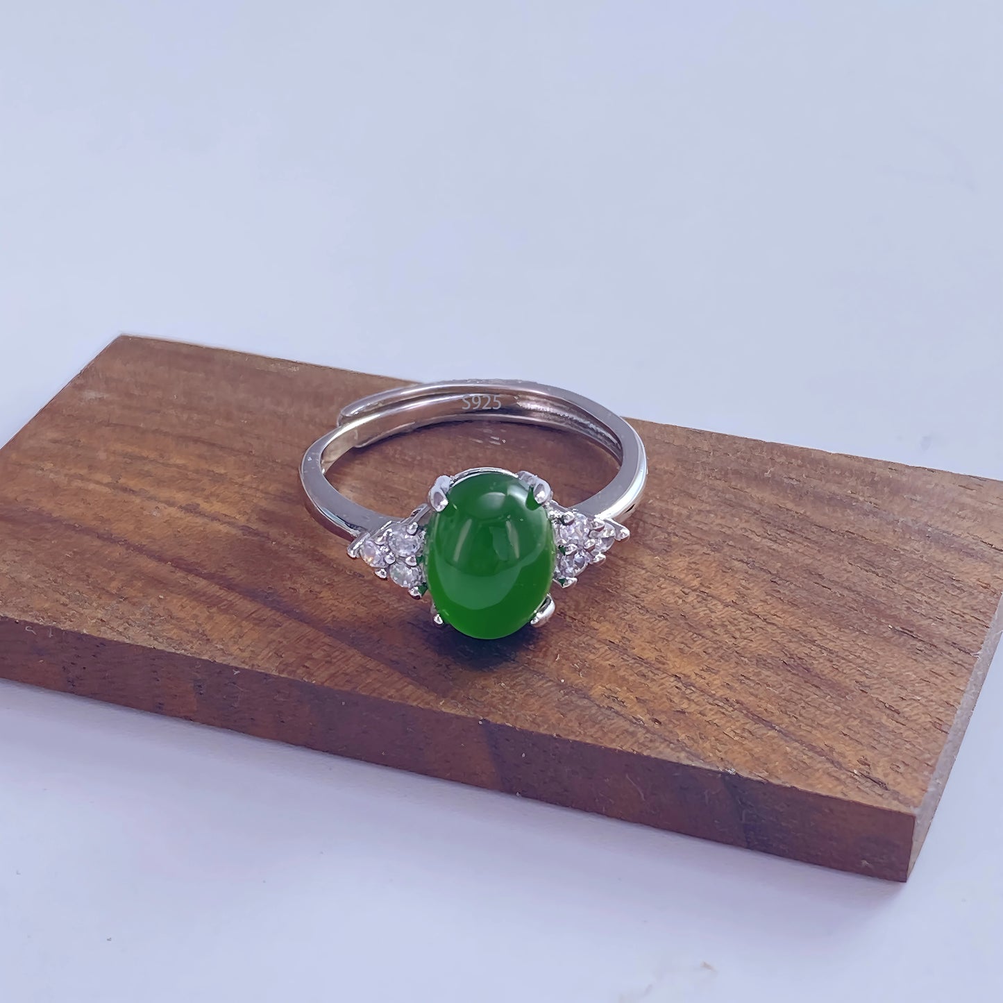 Sterling Silver Hotan Jade Geometric Ring For Women