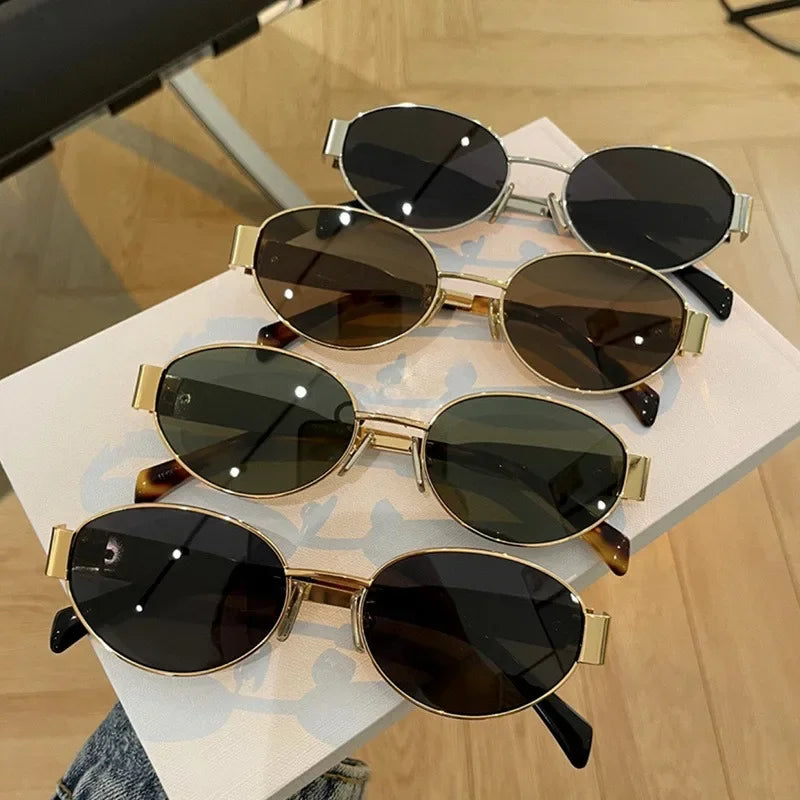 Oval Sunglasses Women Luxury Metal Frame Vintage Style