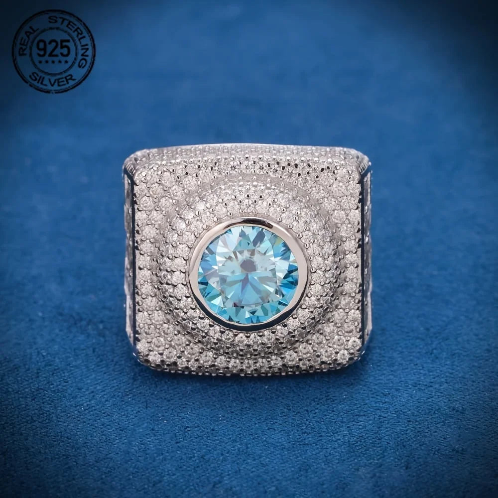 Sterling Silver Men Wedding Ring With Zircon Band