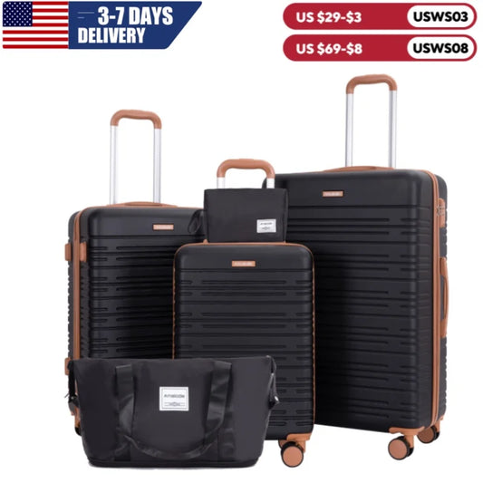5 Piece Hard-shell Luggage Set With Spinner Wheels TSA Lock Duffle Bag