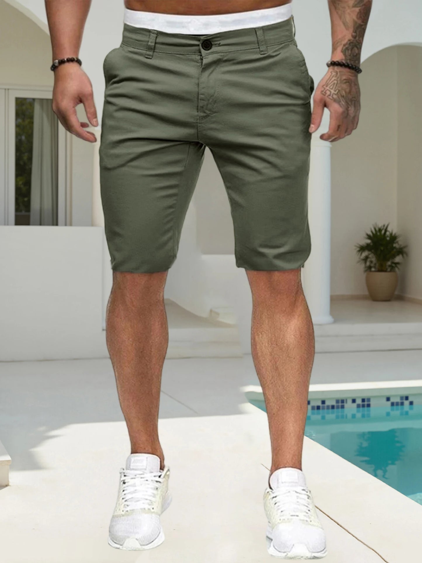 Mens Casual Solid Color Low Waist Shorts With Pockets Summer