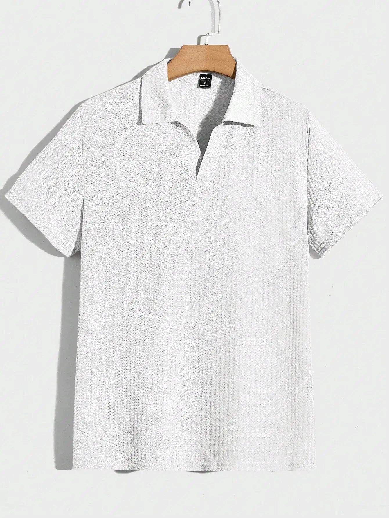 Mens Solid Waffle Knit Short Sleeve Polo Shirt Regular Fit