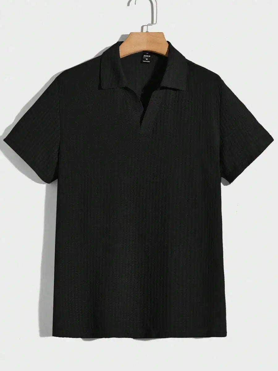 Mens Solid Waffle Knit Short Sleeve Polo Shirt Regular Fit