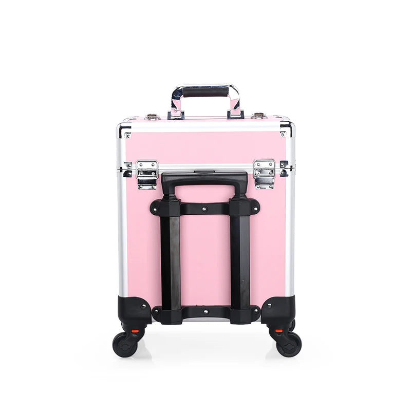 Aluminum Rolling Makeup Case Lockable Cosmetic Trolley With Trays
