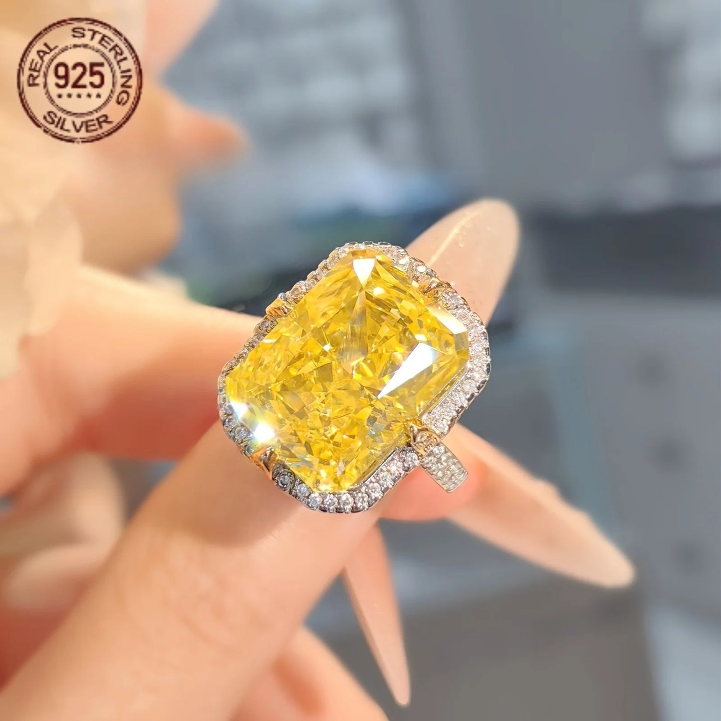 Zircon Princess Cut Silver Ring For Women Wedding