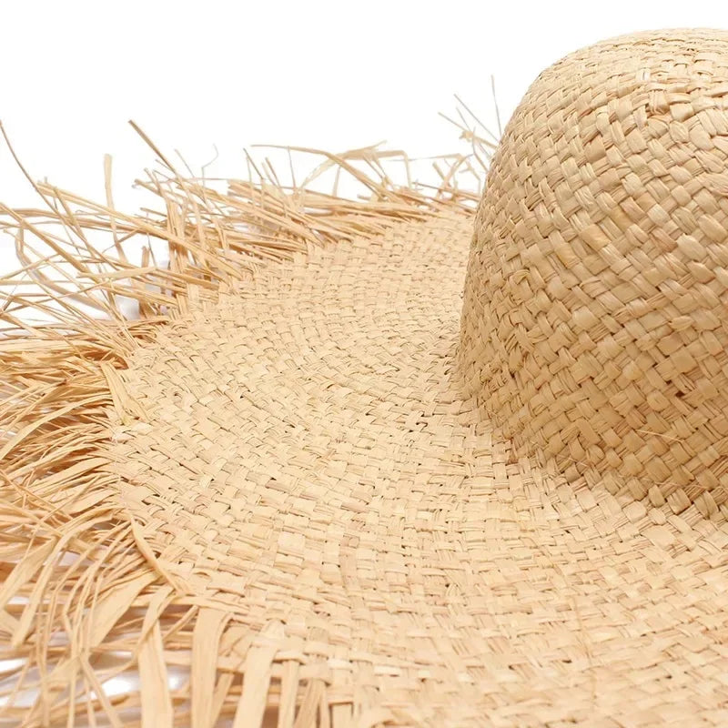 Handmade Women Raffia Straw Sun Hat Wide Brim Beach