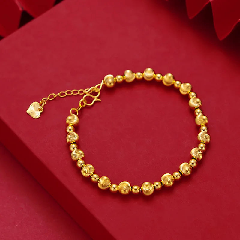 24K Gold Cat's Eye Bead Bracelet For Women GIA Certified